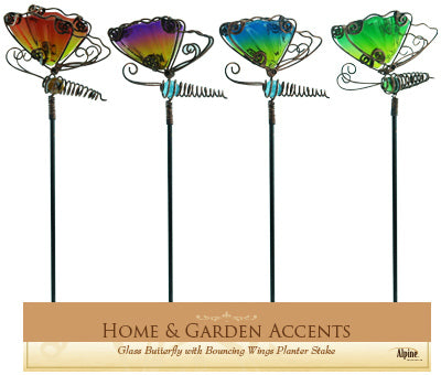 Butterfly Planter Stake, Glass, 15-In., Assorted Colors