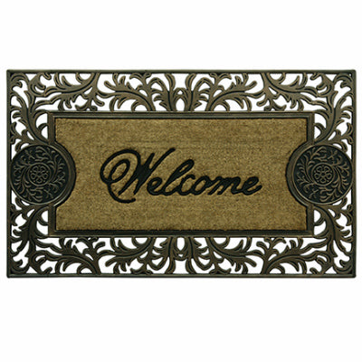 Framed Double Door Medallion Welcome Mat, Coir/Rubber, 23 x 39-In.