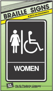 "Women/Handicapped Restroom" Sign, Braille, 6 x 9-In.