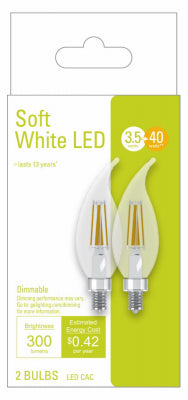 LED Light Bulbs, Soft White, Clear, Candelabra-Base, 300 Lumens, 3.5-Watts, 2-Pk.