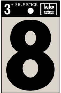 Address Numbers, "8", Black Vinyl, Adhesive, 3-In.