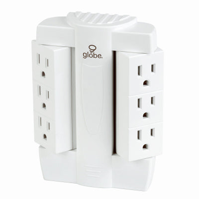 Swivel Tap Surge Protector, 6-Outlet, White