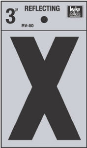 Address Letters, "X", Reflective Black/Silver Vinyl, Adhesive, 3-In.