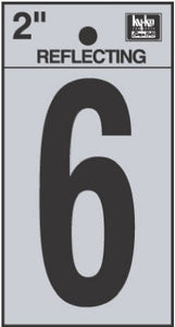 Address Numbers, "6", Reflective Black/Silver Vinyl, Adhesive, 2-In.