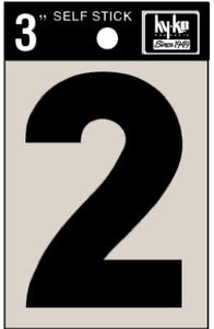 Address Numbers, "2", Black Vinyl, Adhesive, 3-In.