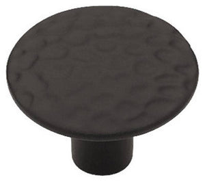 Cabinet Knob, Round, Hammered Flat Black, 1/1-8-In., 2-Pk.