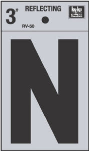 Address Letters, "N", Reflective Black/Silver Vinyl, Adhesive, 3-In.