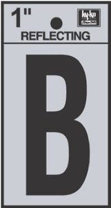 Address Letters, "B", Reflective Black/Silver Vinyl, Adhesive, 2-In.