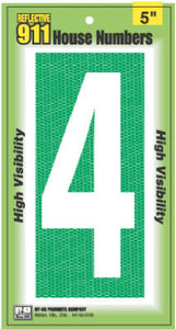 House Address Number "4", Reflective, 911 High-Visibility, 5-In.