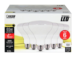 LED Light Bulbs, BR30, Soft White, 650 Lumens, 9.5-Watt, 6-Pk.