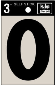 Address Numbers, "0", Black Vinyl, Adhesive, 3-In.