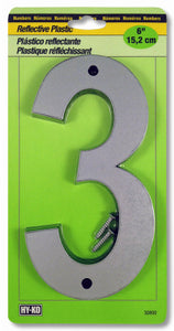 Address Number, Reflective Plastic, 6-In., "3"