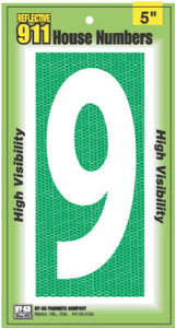 House Address Number "9", Reflective, 911 High-Visibility, 5-In.