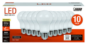 LED Light Bulbs, A19, Warm White, 800 Lumens, 9.5-Watts, 10-Pk.