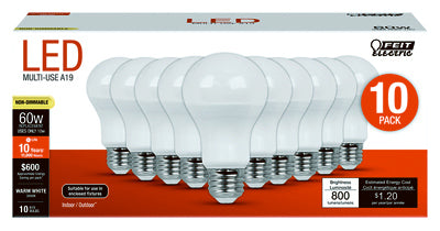 LED Light Bulbs, A19, Warm White, 800 Lumens, 9.5-Watts, 10-Pk.