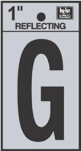 Address Letters, "G", Reflective Black/Silver Vinyl, Adhesive, 1-In.