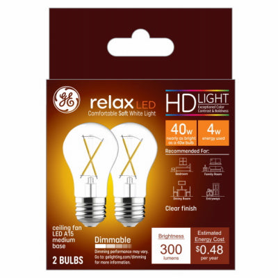 LED Ceiling Fan Light Bulbs, A15, Soft White, 300 Lumens, 4-Watts, 2-Pk.