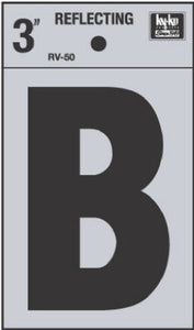 Address Letters, "B", Reflective Black/Silver Vinyl, Adhesive, 3-In.