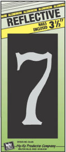 House Address Number "7", Reflective Aluminum, 3.5-In. On 5-In. Black Panel