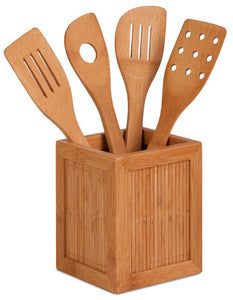 Kitchen Utensils & Caddy, Bamboo, 5-Pc.