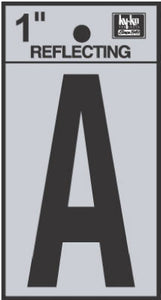 Address Letters, "A", Reflective Black/Silver Vinyl, Adhesive, 1-In.