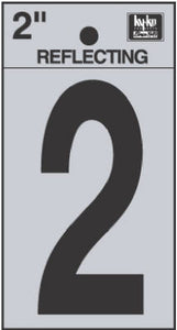 Address Numbers, "2", Reflective Black/Silver Vinyl, Adhesive, 1-In.