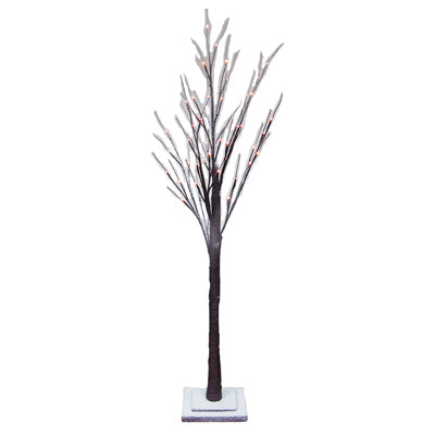 Faux Twig Tree, Snowy Brown, 48 Warm White LED Lights,4-Ft.