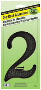 House Address Number "2", Black Die-Cast Aluminum, 3-1/2-In.
