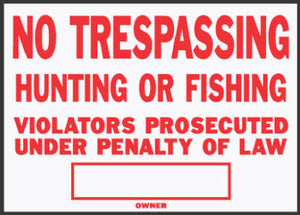 "No Trespassing/ Hunting" Sign, Red/ White Aluminum, 10 x 14-In.