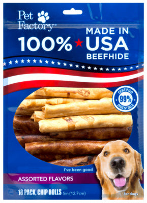 Dog Treats, American Beefhide Rawhide Chips Rolls, Assorted Flavors, 18-Pk.
