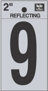 Address Numbers, "9", Reflective Black/Silver Vinyl, Adhesive, 2-In.