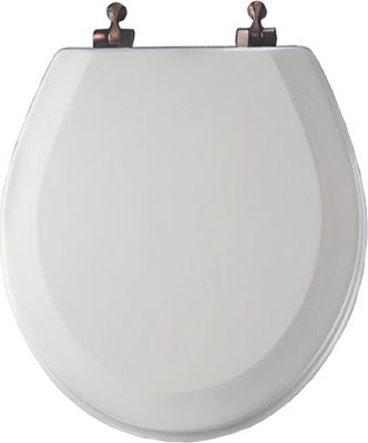 Round Molded Wood Toilet Seat, Oil-Rubbed Bronze Hinge, STA-TITE , White