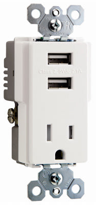 Tamper Resistant Outlet, Dual USB Ports, White, 15-Amp