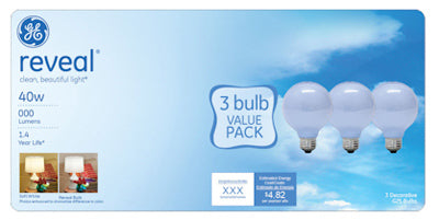 Reveal 40-Watts White Globe Incandescent Bulbs, 3-Pk.