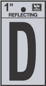 Address Letters, "D", Reflective Black/Silver Vinyl, Adhesive, 1-In.