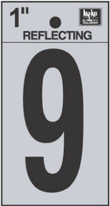Address Numbers, "9", Reflective Black/Silver Vinyl, Adhesive, 1-In.