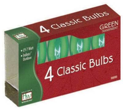 Christmas Lights Replacement Bulb, C9, Green Transparent, 4-Pk.