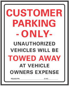 Sign, "Customer Parking Only", Red/Black Heavy-Duty Plastic, 19 x 15-In.