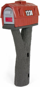 Rustic Barn Mailbox & Post, Red Plastic, 50.25 x 13 x 23-In.