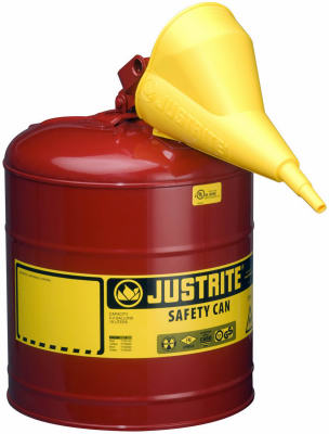 Safety Gas Can, Red Metal, With Funnel, 5-Gallons
