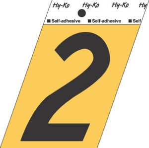 Address Numbers, "2", Angle-Cut, Black & Gold Adhesive, 3.5-In.