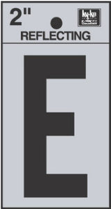 Address Letters, "E", Reflective Black/Silver Vinyl, Adhesive, 2-In.