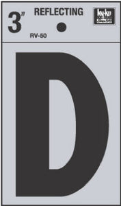 Address Letters, "D", Reflective Black/Silver Vinyl, Adhesive, 3-In.