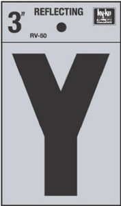 Address Letters, "Y", Reflective Black/Silver Vinyl, Adhesive, 3-In.