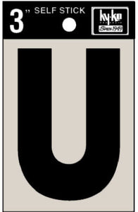 Address Letters, "U", Black Vinyl, Adhesive, 3-In.