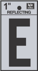 Address Letters, "E", Reflective Black/Silver Vinyl, Adhesive, 1-In.