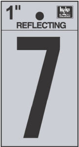 Address Numbers, "7", Reflective Black/Silver Vinyl, Adhesive, 1-In.