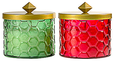 Honeycomb Citronella Wax Candle, Red or Green Glass, 9-oz.