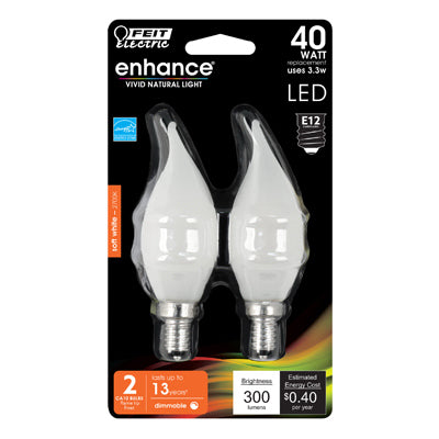 LED Chandelier Light Bulbs, Flame Tip, Soft White, 300 Lumens, 4.5-Watts, 2-Pk.