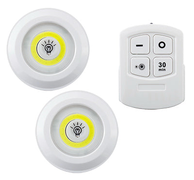 COB LED Wireless Puck Lights + Remote, Timer, 2-Pk.